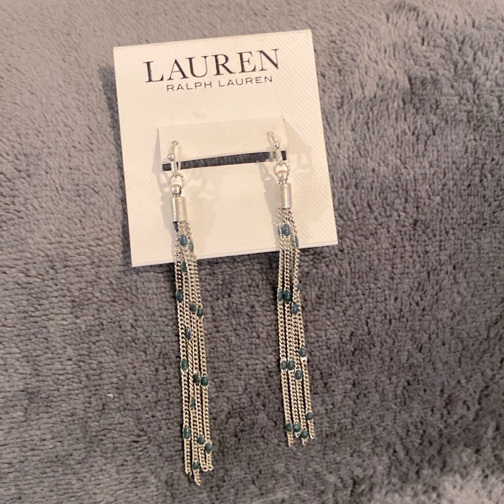 Earrings - long silver with blue accents